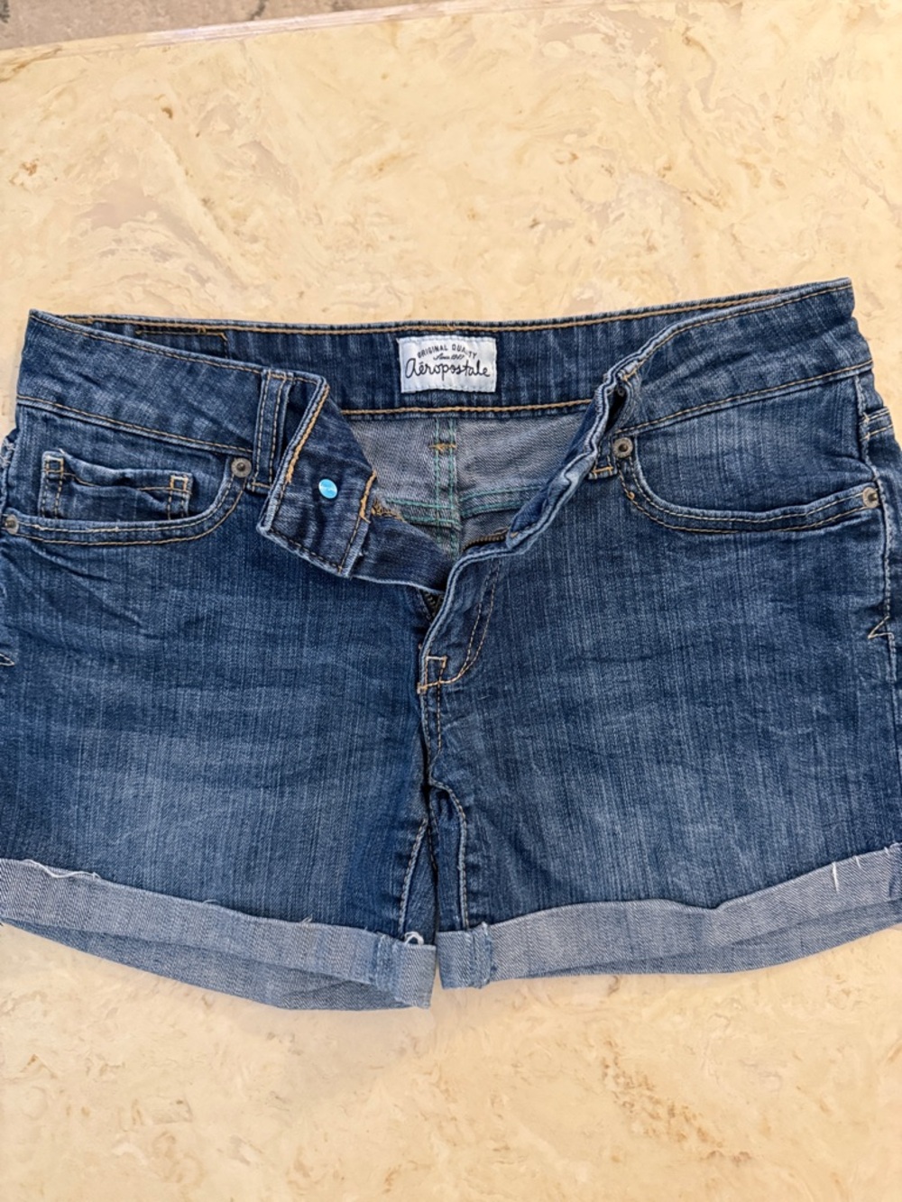 Aeropostale Women's Blue Denim Cuffed Jean Shorts